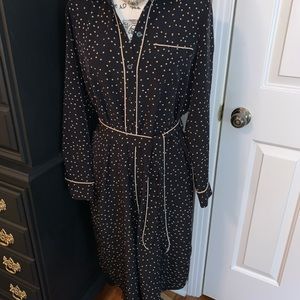 Who What Wear Black Tan Polka Dot Midi Belted Button-Down Shirt Dress